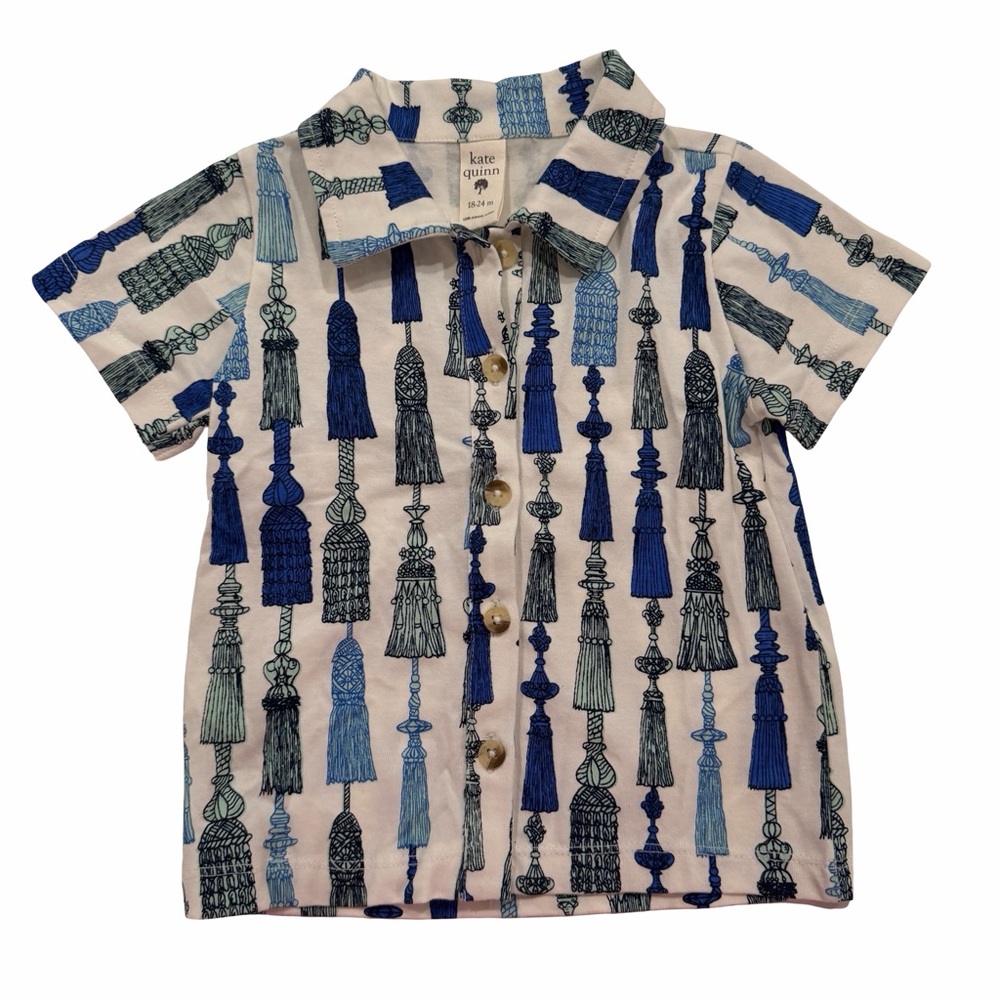 Kate Quinn Tassel Print Button Up Shirt 18–24M